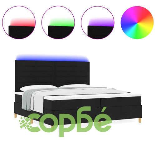 Легло с матрак 200 x 200 см - Черно Текстил с LED осветление ➤ топ цена ➤ sorbe.bg