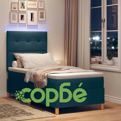 Легло с пружинирана основа и матрак синьо 80x200 см текстил с LED осветление ➤ топ цена ➤ sorbe.bg