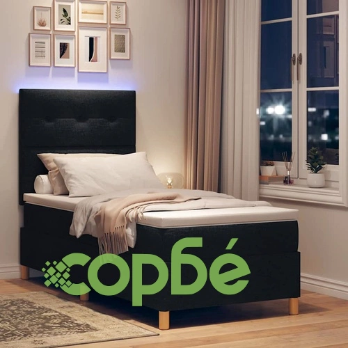 Легло с пружинирана основа и матрак с LED осветление черно 90x190 см текстил ➤ топ цена ➤ sorbe.bg