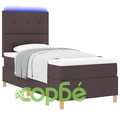Легло с пружинирана основа и матрак тъмно кафяво 90x200 см текстил с LED осветление ➤ топ цена ➤ sorbe.bg