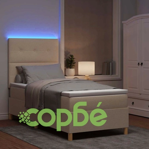Легло с пружинирана основа и матрак с LED осветление крем 90x200 см текстил ➤ топ цена ➤ sorbe.bg