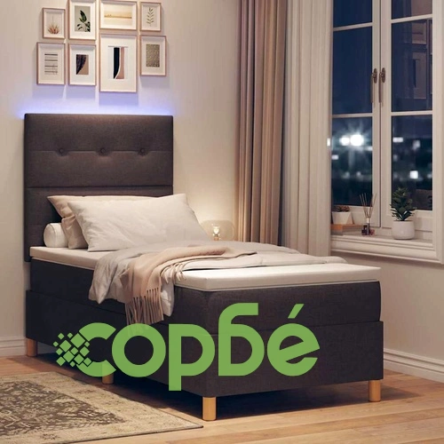 Легло с пружинирана основа и матрак с LED осветление тъмнокафяв 100x200 см текстил ➤ топ цена ➤ sorbe.bg