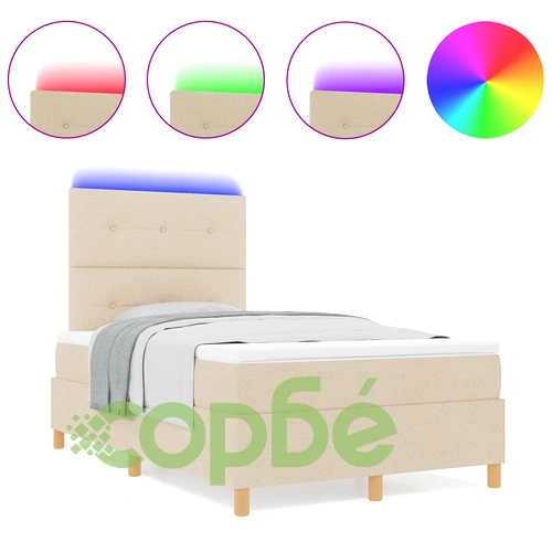 Легло с пружини с матрак и LED осветление 120x190 см кремав текстил ➤ топ цена ➤ sorbe.bg