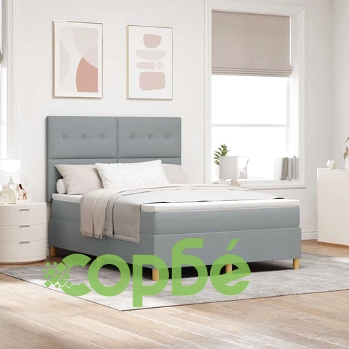 Легло с пружинирана основа и LED осветление светлосиво 140x190 см текстил ➤ топ цена ➤ sorbe.bg