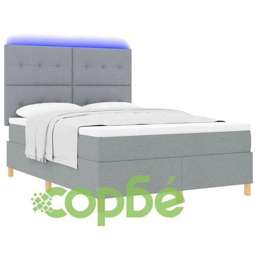 Легло с пружинирана основа и LED осветление светлосиво 140x190 см текстил ➤ топ цена ➤ sorbe.bg