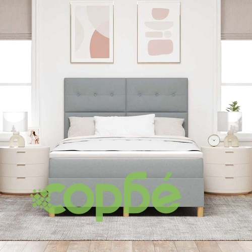 Легло с пружинирана основа и LED осветление светлосиво 140x190 см текстил ➤ топ цена ➤ sorbe.bg