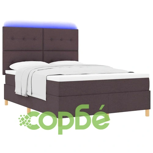 Легло с пружинирана основа и LED осветление тъмнокафяв 140x190 см текстил с матрак ➤ топ цена ➤ sorbe.bg
