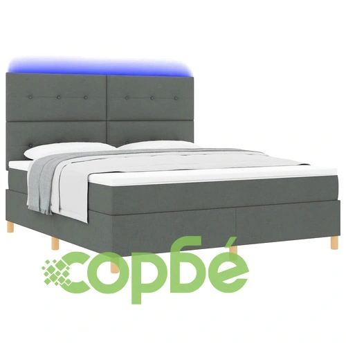 Легло с пружинирана основа и матрак с LED осветление тъмносиво 180x200 см текстил ➤ топ цена ➤ sorbe.bg