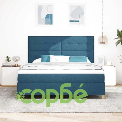 Легло с пружинирана основа и матрак със LED осветление синьо 180x200 см текстил ➤ топ цена ➤ sorbe.bg