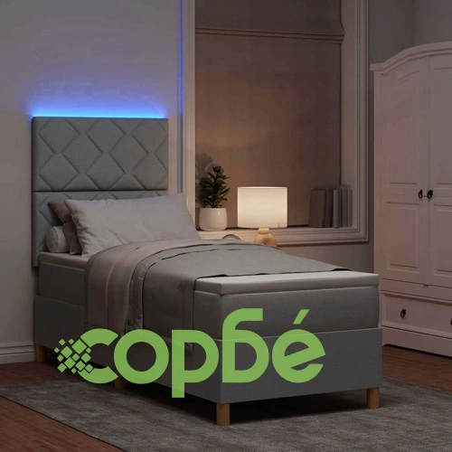 Легло с пружинирана основа и LED осветление 80x200 см светлосиво текстил ➤ топ цена ➤ sorbe.bg