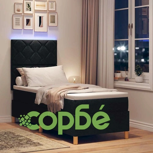 Легло с пружинирана основа и матрак черно 80x200 см текстил с LED осветление ➤ топ цена ➤ sorbe.bg