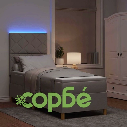 Легло с пружинирана основа и матрак с LED осветление Таупе 80x200 см текстил ➤ топ цена ➤ sorbe.bg