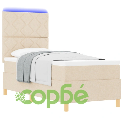 Легло с пружини, матрак и LED осветление, кремава тъкан, 80x200 см ➤ топ цена ➤ sorbe.bg
