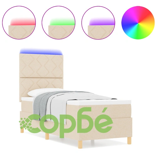 Легло с пружини, матрак и LED осветление, кремава тъкан, 80x200 см ➤ топ цена ➤ sorbe.bg