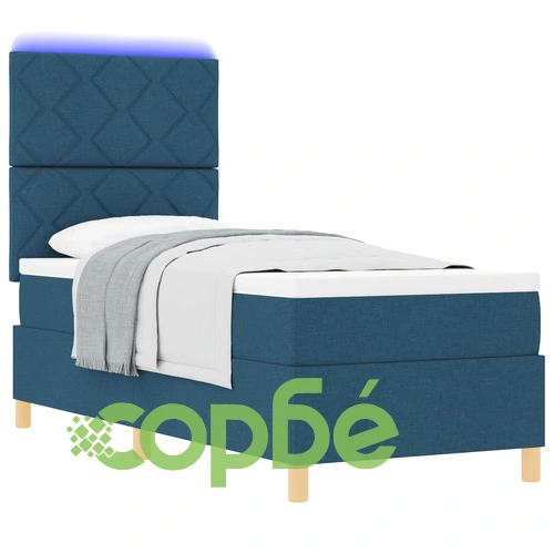 Легло с пружини 80x200 см с матрак и LED осветление, синя тъкан ➤ топ цена ➤ sorbe.bg