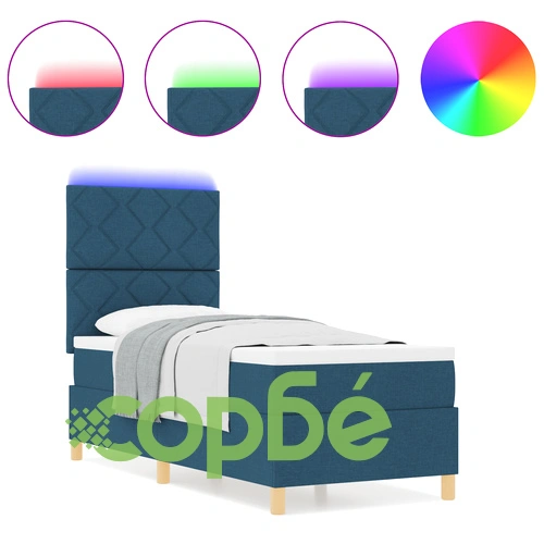 Легло с пружини 80x200 см с матрак и LED осветление, синя тъкан ➤ топ цена ➤ sorbe.bg