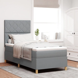 Легло с кутия, матрак и LED осветление 90x190 см, светло сиво, текстилна тапицерия