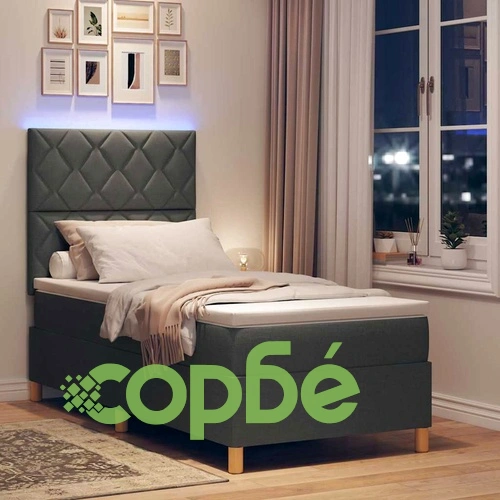 Легло с пружинирана основа и матрак с LED осветление тъмносиво 90x190 см текстил ➤ топ цена ➤ sorbe.bg
