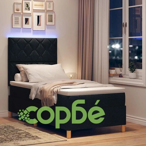 Box Spring легло с матрак и LED осветление черно 90x200 см текстил ➤ топ цена ➤ sorbe.bg