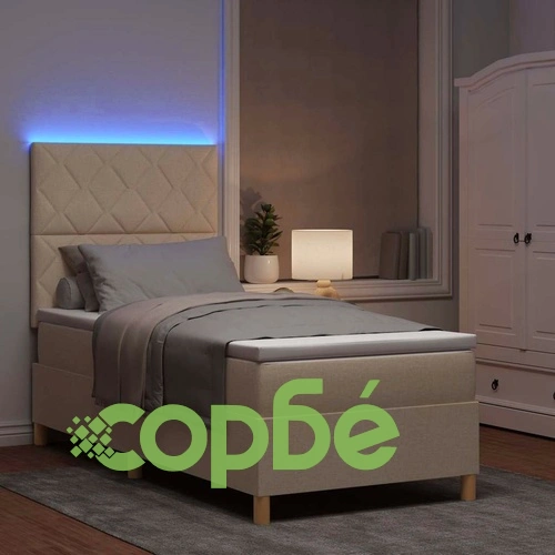 Легло с пружинирана основа и матрак от текстил крем 90x200 см с LED осветление ➤ топ цена ➤ sorbe.bg
