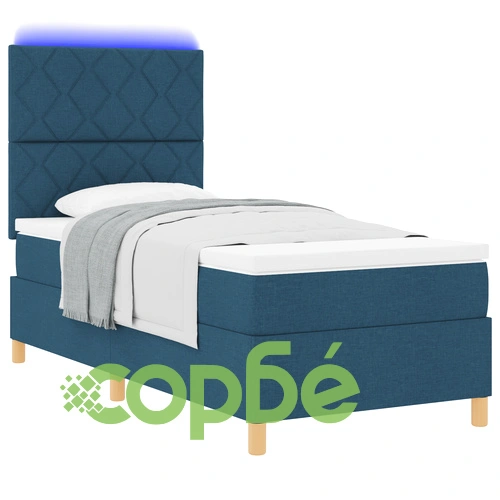 Легло с пружинна кутия, матрак и LED осветление, синьо, 90x200 см, текстил ➤ топ цена ➤ sorbe.bg