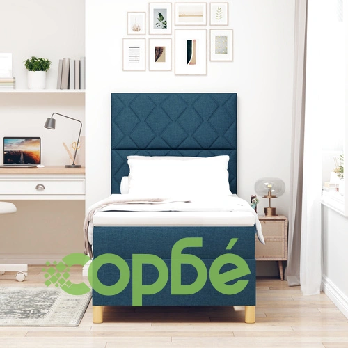 Легло с пружинна кутия, матрак и LED осветление, синьо, 90x200 см, текстил ➤ топ цена ➤ sorbe.bg