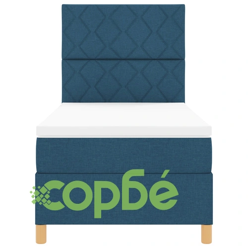 Легло с пружинна кутия, матрак и LED осветление, синьо, 90x200 см, текстил ➤ топ цена ➤ sorbe.bg