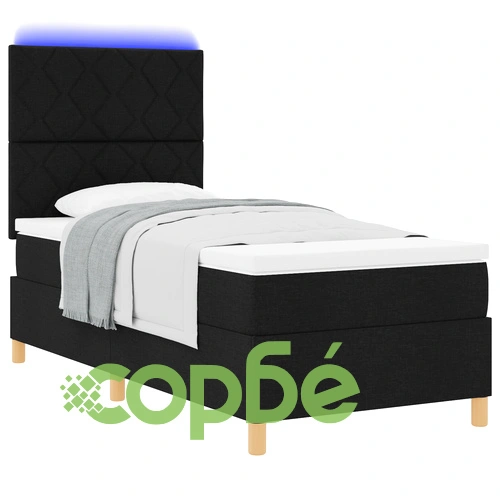 Легло с кутия, матрак и LED осветление 100x200 см - черен плат ➤ топ цена ➤ sorbe.bg
