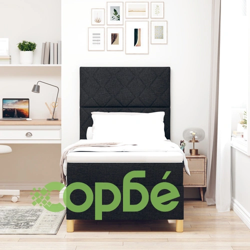 Легло с кутия, матрак и LED осветление 100x200 см - черен плат ➤ топ цена ➤ sorbe.bg