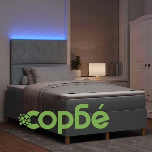 Легло с пружинирана основа и LED осветление 120x190 см светлосиво текстил ➤ топ цена ➤ sorbe.bg