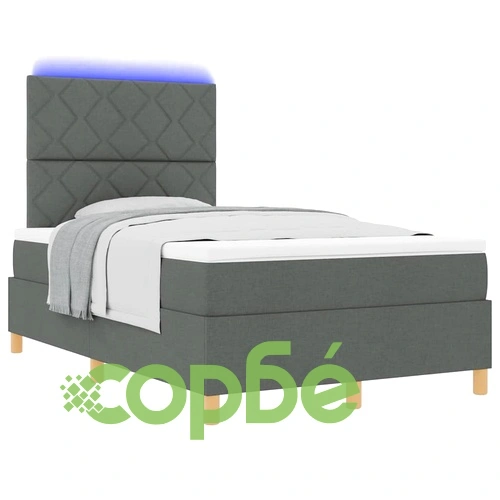 Легло с пружинирана основа и матрак тъмносиво 120x190 см текстил с LED осветление ➤ топ цена ➤ sorbe.bg