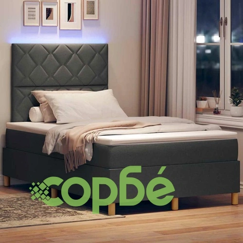 Легло с пружинирана основа и матрак тъмносив 120x200 см текстил с LED осветление ➤ топ цена ➤ sorbe.bg
