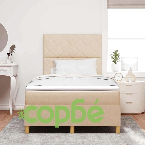 Легло с пружинирана основа и матрак крем 120x200 см текстил с LED ➤ топ цена ➤ sorbe.bg
