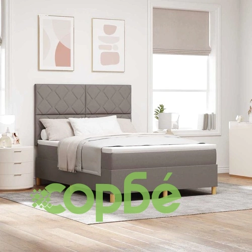 Легло с пружинирана основа и матрак 140x190 см текстил таупе с LED осветление ➤ топ цена ➤ sorbe.bg