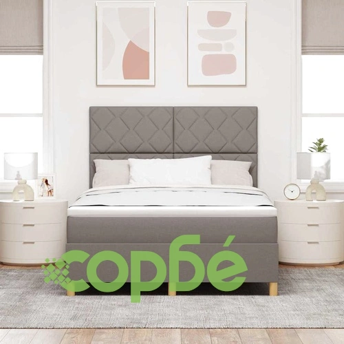 Легло с пружинирана основа и матрак 140x190 см текстил таупе с LED осветление ➤ топ цена ➤ sorbe.bg