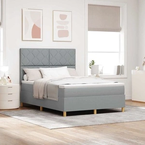 Легло с пружинирана основа и LED осветление светлосиво 140x200 см текстил