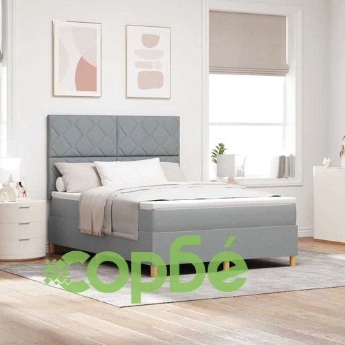 Легло с пружинирана основа и LED осветление светлосиво 140x200 см текстил ➤ топ цена ➤ sorbe.bg