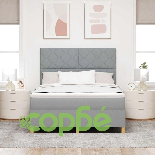 Легло с пружинирана основа и LED осветление светлосиво 140x200 см текстил ➤ топ цена ➤ sorbe.bg