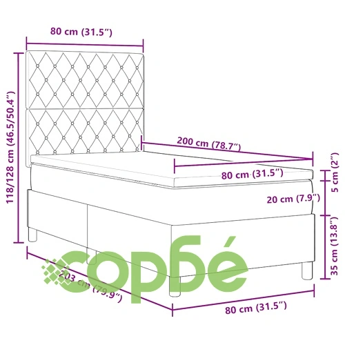 Легло с пружинирана основа и LED осветление 80x200 см кадифе светлосиво ➤ топ цена ➤ sorbe.bg