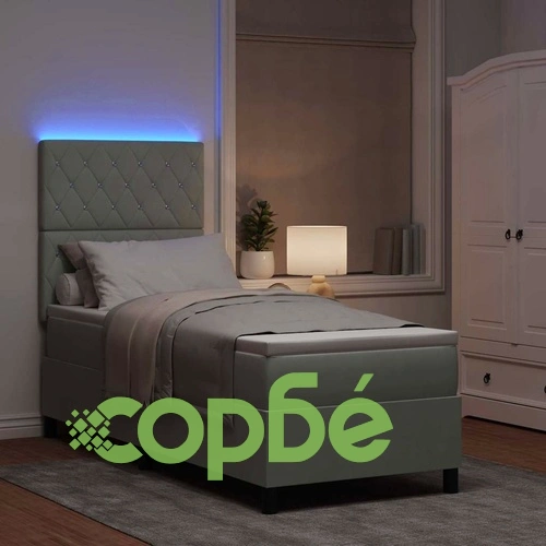 Легло с пружинирана основа и LED осветление 80x200 см кадифе светлосиво ➤ топ цена ➤ sorbe.bg