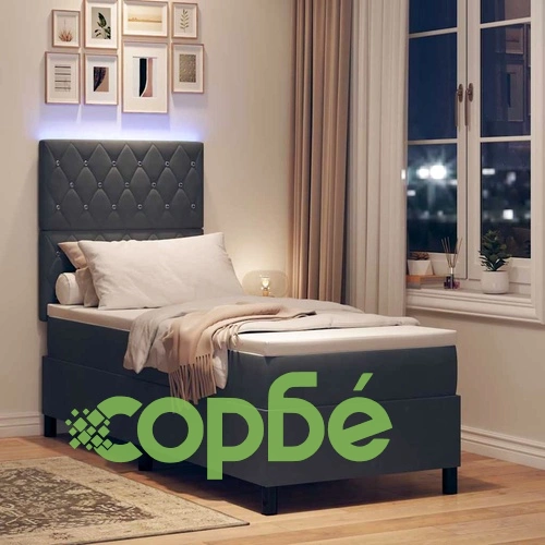 Легло с пружинирана основа и матрак тъмносиво 80x200 см кадифе с LED осветление ➤ топ цена ➤ sorbe.bg