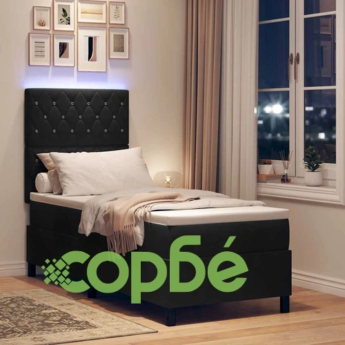 Легло с пружинирана основа и матрак с LED осветление Черно 80x200 см Кадифе ➤ топ цена ➤ sorbe.bg