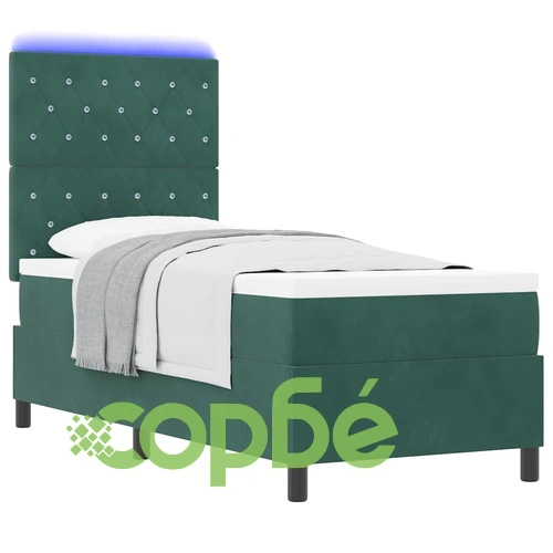 Легло с пружинирана основа и матрак тъмнозелено кадифе 80x200 см с LED осветление ➤ топ цена ➤ sorbe.bg