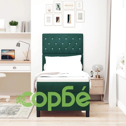 Легло с пружинирана основа и матрак тъмнозелено кадифе 80x200 см с LED осветление ➤ топ цена ➤ sorbe.bg