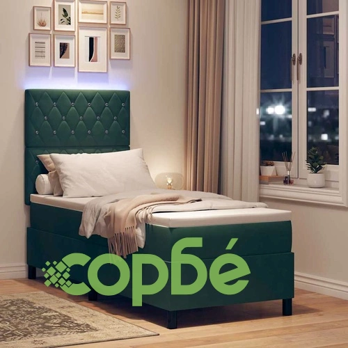 Легло с пружинирана основа и матрак тъмнозелено кадифе 80x200 см с LED осветление ➤ топ цена ➤ sorbe.bg