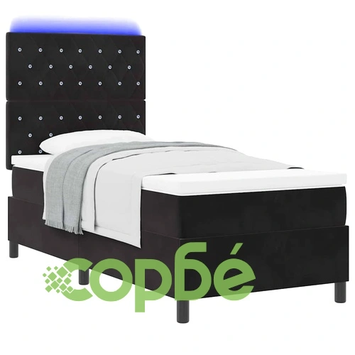 Легло с пружинирана основа и матрак с LED осветление Черно 90x190 см Кадифе ➤ топ цена ➤ sorbe.bg