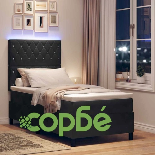 Легло с пружинирана основа и матрак с LED осветление Черно 90x190 см Кадифе ➤ топ цена ➤ sorbe.bg