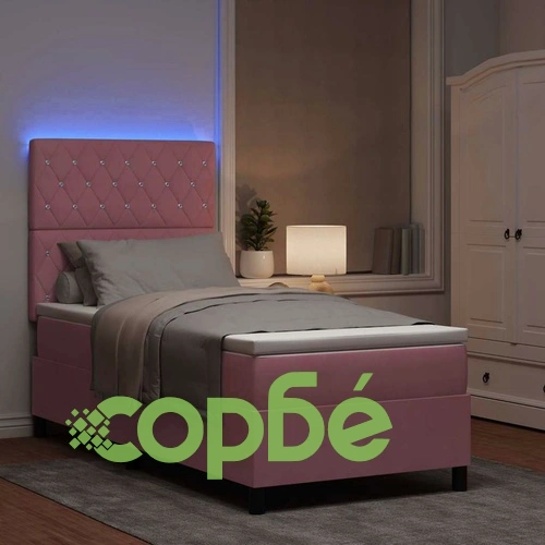 Легло с пружинирана основа и матрак с LED осветление розово 90x190 см кадифе ➤ топ цена ➤ sorbe.bg