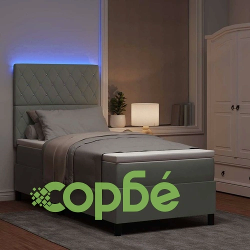 Легло с пружинирана основа и LED осветление светлосиво 100x200 см кадифе ➤ топ цена ➤ sorbe.bg