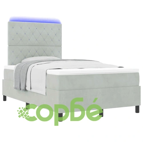 Легло с пружинирана основа и LED осветление светлосиво 120x190 см кадифе ➤ топ цена ➤ sorbe.bg